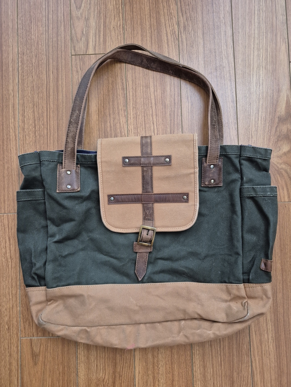 United By Blue Cotton Canvas Tote Bag in Green & Brown